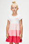 White Fuchsia Bow Fold Colorful Girl's Short Sleeve Dress - 2
