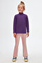 Purple Basic Winter Half Turtleneck Long Sleeve Girls' T-Shirt - 5