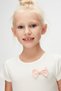 Ecru Dusty Rose Bow Fold Colored Girls' Short Sleeve Dress - 3