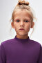 Purple Basic Winter Half Turtleneck Long Sleeve Girls' T-Shirt - 3