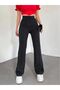 Women's Black Ribbed Stitched High Waist Lycra Trousers