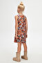 Brown Forest Animals Girl's Patterned Sleeveless Dress - 4
