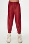 Red Girls' Winter Leather Trousers with Snap Fastener and Drawstring - 2