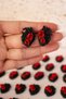 Polymer Clay Black Heart with Flowers Red Rose Earrings Heart with Rose Earrings, Valentine's Day Gift, Fimo