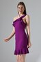Plum One Shoulder Detail Flounce Crepe Fabric Dress - 7