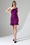 Plum One Shoulder Detail Flounce Crepe Fabric Dress