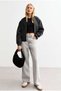 Women's Black Crew Neck Long Sleeve Crop, Ribbed Camisole Fabric 95% Cotton 5% Lycra - 3