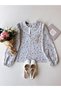 Blue-Burgundy Floral Baby Collar Vintage Lace Poplin Blouse - 4