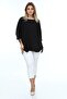 بلوزة نسائية سوداء بأكمام ثلاثية الأرباع ولامعة - 3