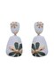 Smoked Flower Dangle White Design Earrings - 2