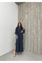 Women's Navy Blue Slit Shirt Collar Buttoned Long Sleeve Cotton Knitwear Dress – Wide Fit - 3