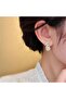 Gold Baguette Crystal Stone and Pearl Earrings - 3
