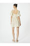 Balloon Sleeve Floral Flared Dress Mini Size Heart Collar Textured - 4