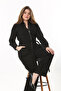 Women's Plus Size Black Front Zipper Back Waist Elastic And Belt Detailed Pocket Jumpsuit 65N37469 - 8