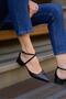 Black Women's Cross Strap Classic Heeled Shoes - 4