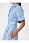 Midi Length Flared Shirt Dress Oversized Belt Detail Short Sleeves with Pockets - 5