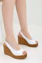 Women's White Wedge Heeled Classic Style Sandals