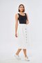Apsen women's decorative button waist elastic lace-up detail linen white skirt 2191-80 - 2