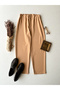 Milk Brown Crepe Trousers with Elastic Waist - 3