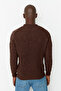Kahverengi Casual Unisex Regular Fit Bisiklet Yaka Yünlü Saç Örgü Triko Kazak TMNAW22KZ2059 - 9