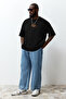 Big Size Black Oversize/Wide Cut Space Printed 100% Cotton T-Shirt Tmnss25Bf00017 - 2