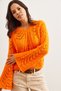 Women's Orange Openwork Soft Textured Spanish Sleeve Sweater Kzk- 19000938 - 4