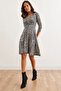 Women's Geometric Black and White Double Breasted Knitted Dress Elb- 19000962
