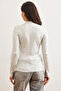 Women's White Stand Collar Diamond Patterned Metallic Knitwear Sweater Kzk- 19000943 - 7
