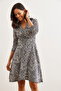 Women's Geometric Black and White Double Breasted Knitted Dress Elb- 19000962 - 5
