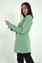 Mint Green Women's Blazer Jacket - Atlas Fabric with Padded Shoulders and Snaps on the Front - 4