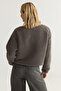 Antrasit Peluş Regular Dokuma Garnili Fermuarlı Kalın Örme Hırka/Sweatshirt TWOAW25SW00139 - 5