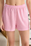 Pembe %100 Pamuklu Çizgili Slogan Baskılı Uyku Bantlı Şortlu Örme Pijama Takımı THMSS25PT00102 - 4
