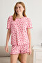 Pembe %100 Pamuklu Çiçekli Fırfırlı Pointel Ajurlu/Delikli Şortlu Örme Pijama Takımı THMSS25PT00010 - 2