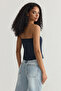 Lacivert Yumuşak Hissiyatlı Straplez Crop Dokuma Bluz TWOSS25BZ00102 - 5