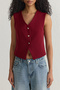 Bordo Fitted Crop Kalpli Düğmeli Dokuma Yelek TWOSS25YE00015 - 4