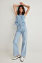 Açık Mavi Çiçek Nakışlı Yüksek Bel Wide Leg Geniş Paça %100 Pamuk Non-Stretch Jeans TWOSS25JE00047 - 2