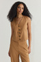 Camel Modal Soft-Touch Regular Vest Wide Leg Pants Woven Top and Bottom Set TWOSS25AU00027 - 3