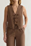 Kahverengi Bağlamalı Keten Görünümlü Bluz Ve Wide Leg Pantolon Dokuma Alt - Üst Takım TWOSS25AU00034 - 3