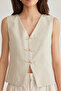 Beige Regular Regular Linen Look Front Tie V-Neck Woven Vest Twoss25Ye00029 - 3