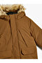 Hooded Coat with Faux Fur Detail and Flap Pockets - 5