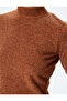 Soft Textured Stand Collar Long Sleeve Crop T-Shirt - 5