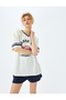 College Printed V-Neck Short Sleeve Ribbed Oversize T-Shirt - 2