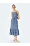 Floral Patterned Flounced Waist Lace-Up Midi Dress with Rope Strap Bürümük - 3