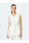 Double Breasted Long Sleeveless Vest with Belt Metal Accessories - 3