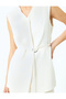 Double Breasted Long Sleeveless Vest with Belt Metal Accessories - 5