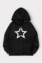 Star Printed Unisex Hooded Oversize Seasonal Zip-Up Sweatshirt/Cardigan