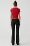 Kaela Urbanbeat Women's Knitwear Polo Neck Buttoned Short Sleeve Print Detail Red T-Shirt - 6