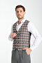 Black-Hardal Plaid Print V-Neck Double Breasted Vest Slim Fit - 2