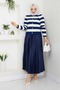 Women's Navy Blue Knitwear Cardigan Pleated Skirt Set - 2