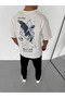 White Unisex Oversize Printed Crew Neck T-Shirt - 3